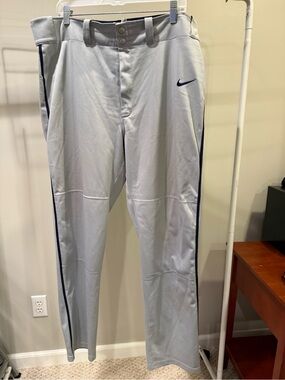 Nike Men’s Light Gray Baseball Pants with Navy Side Stripe